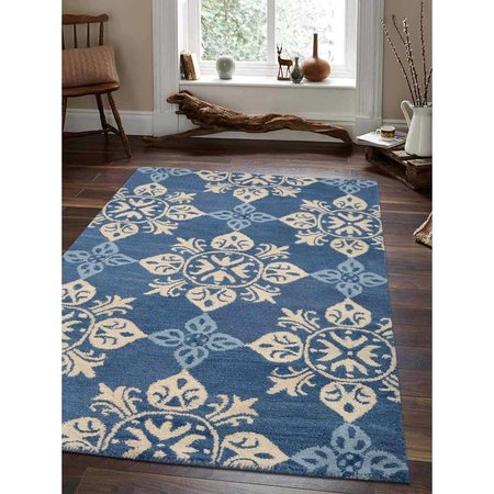 GLITZY RUGS 9 x 12 ft. Hand Tufted Wool Floral Rectangle Area RugBlue UBSK00661T0003A17